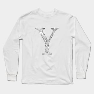 Henna Alphabet Y / Henna Letter Y - Black Henna Line Art Long Sleeve T-Shirt